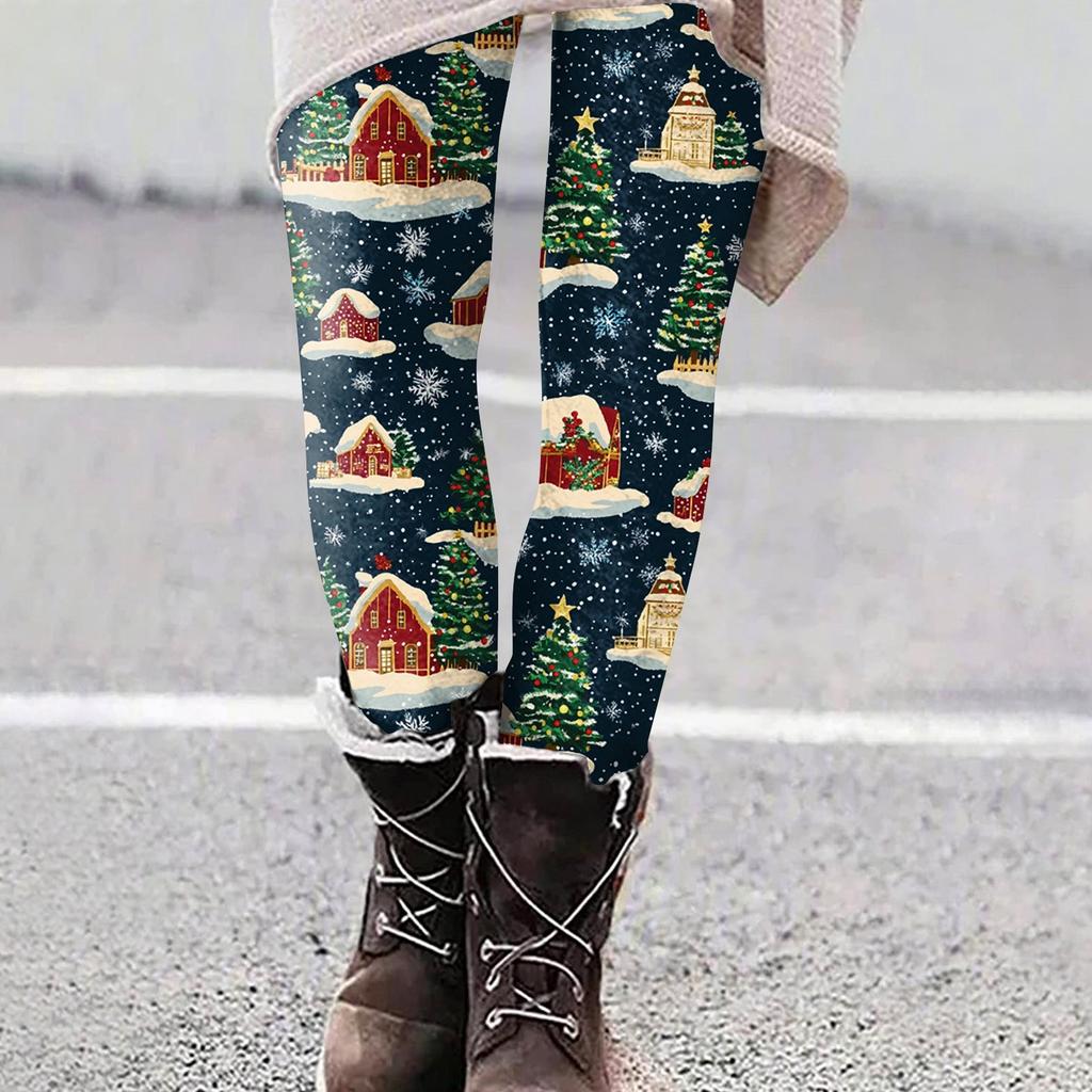 Women's Casual Outdoor Christmas Pattern Slim Fitting Elastic Yoga Pants Cropped Pants