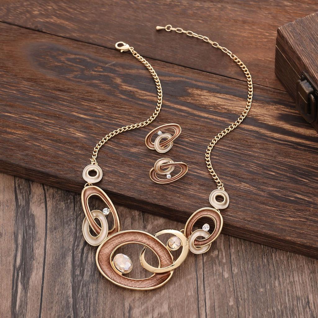 Цветная живопись маслом геометрический полый круглый набор серег-гвоздиков и ожерелья, модные и высококлассные женские украшения