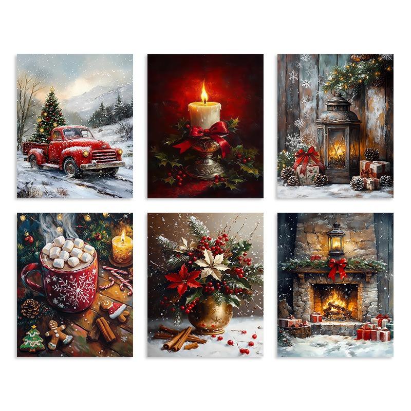 Vintage Red Christmas Tree Truck Candle Decorative Posters Merry Christmas Canvas Painting Living Room Wall Art Holiday Decor