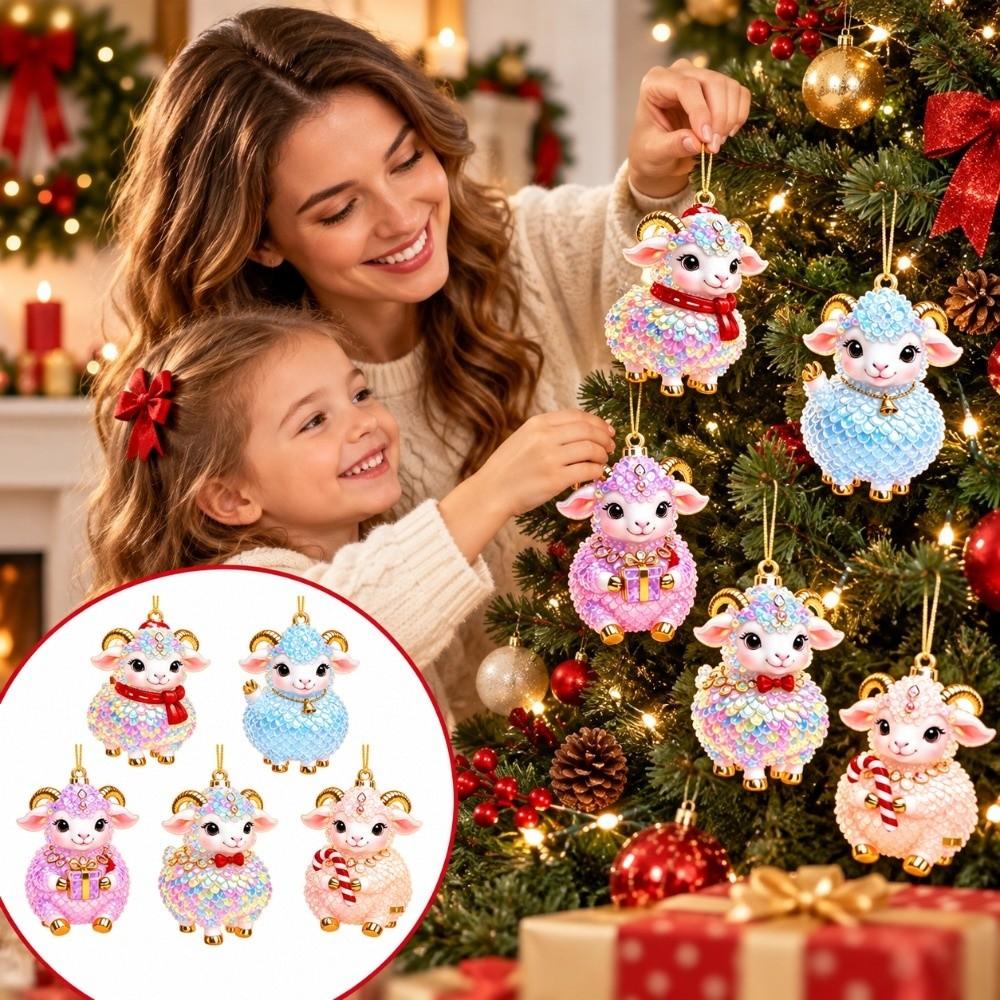 2D Flat Goat Hanging Ornament Set Shining Christmas Tree Ornament Zodiac Goat Souvenir Bag Charms