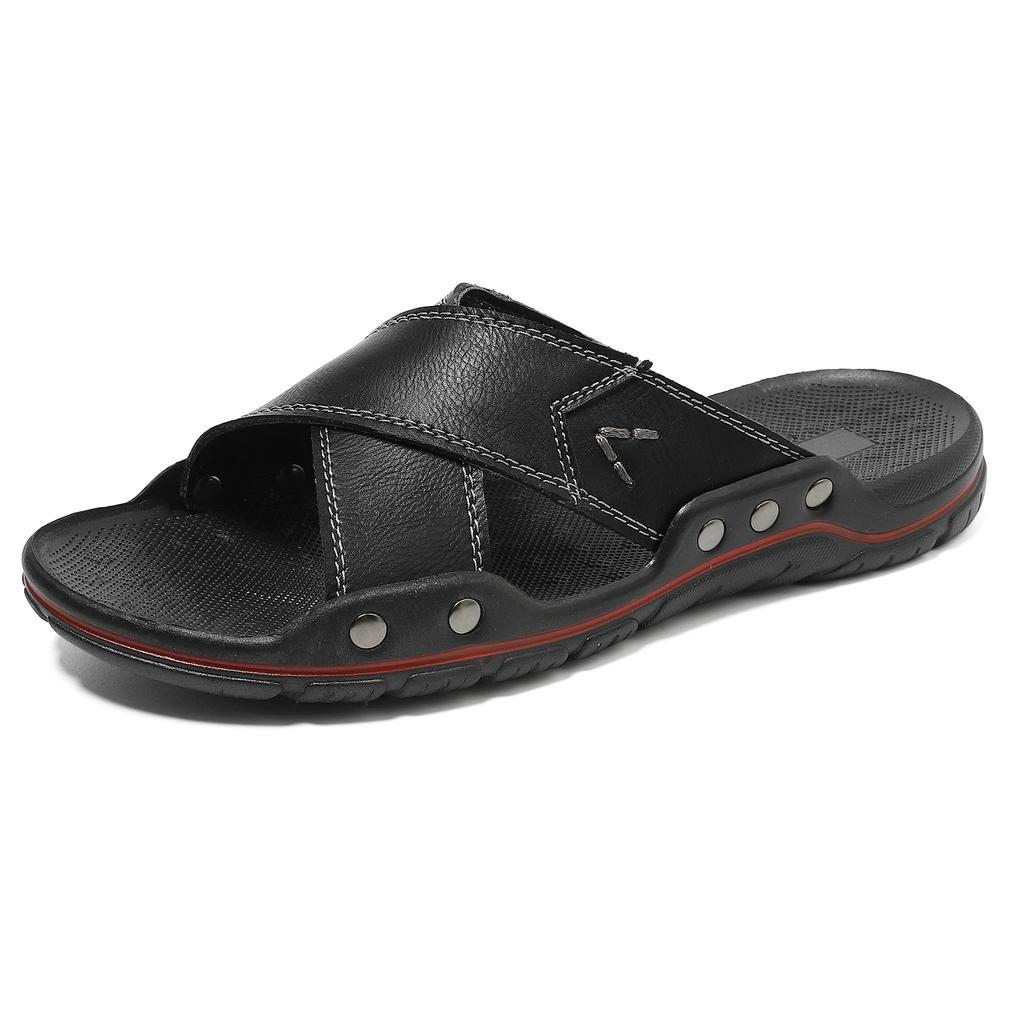 Big Size 47 48 Men Slippers Summer Vintage Italian Flats Casual Non-slip Beach Sandals Leather Flip Flop Slippers Flat Sandals
