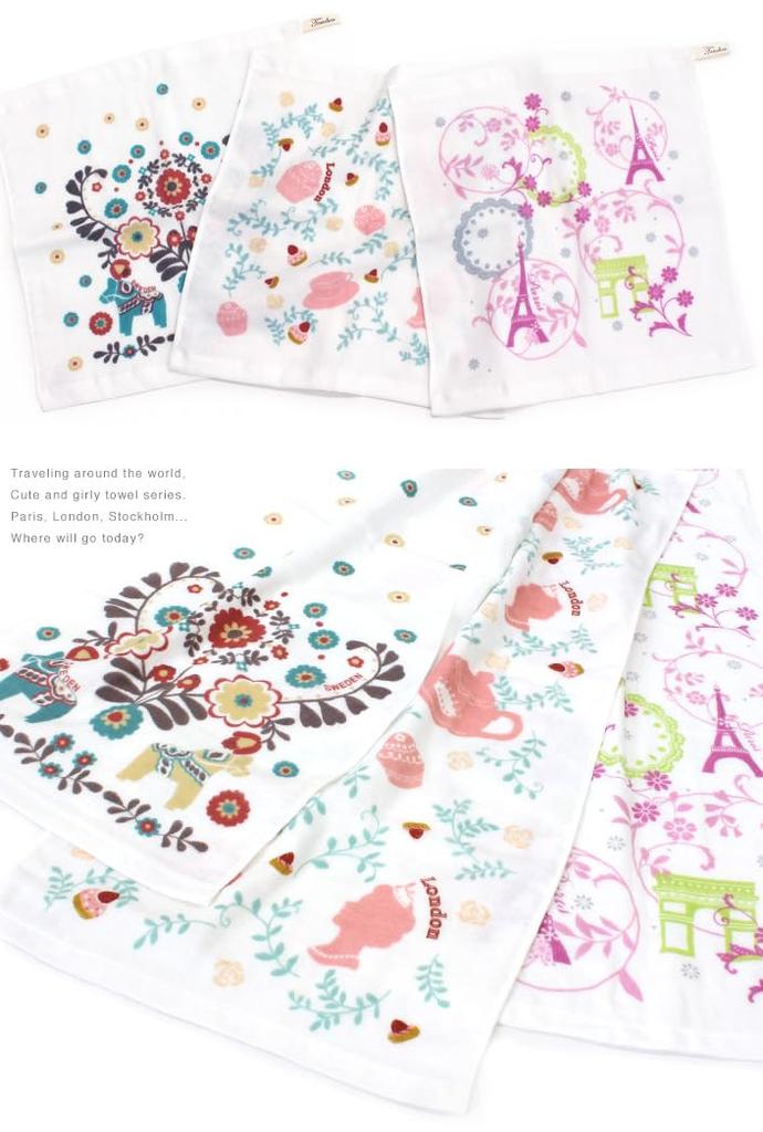 Hiorie Полотенца для лица, Марлевые полотенца, Набор из 3 штук, Милый дорожный узор, Сделано в Японии, Тонкие, Быстросохнущие, Дорожная серия Набор из 3 штук