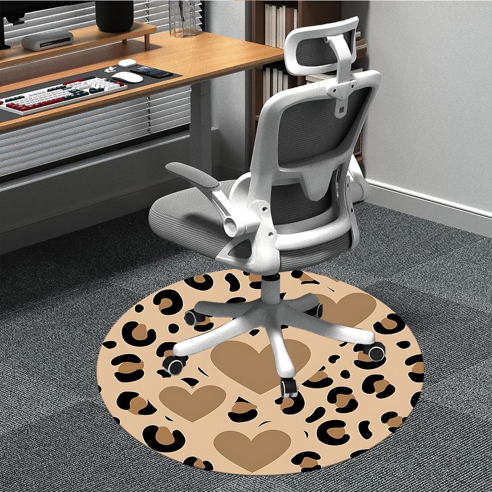 1pc Leopard Print Hearts Office Round Area Rug, Indoor Mat Suitable ForOffice, Under Office Chairs Bedroom Living Room Home Decor, Room Deco T220