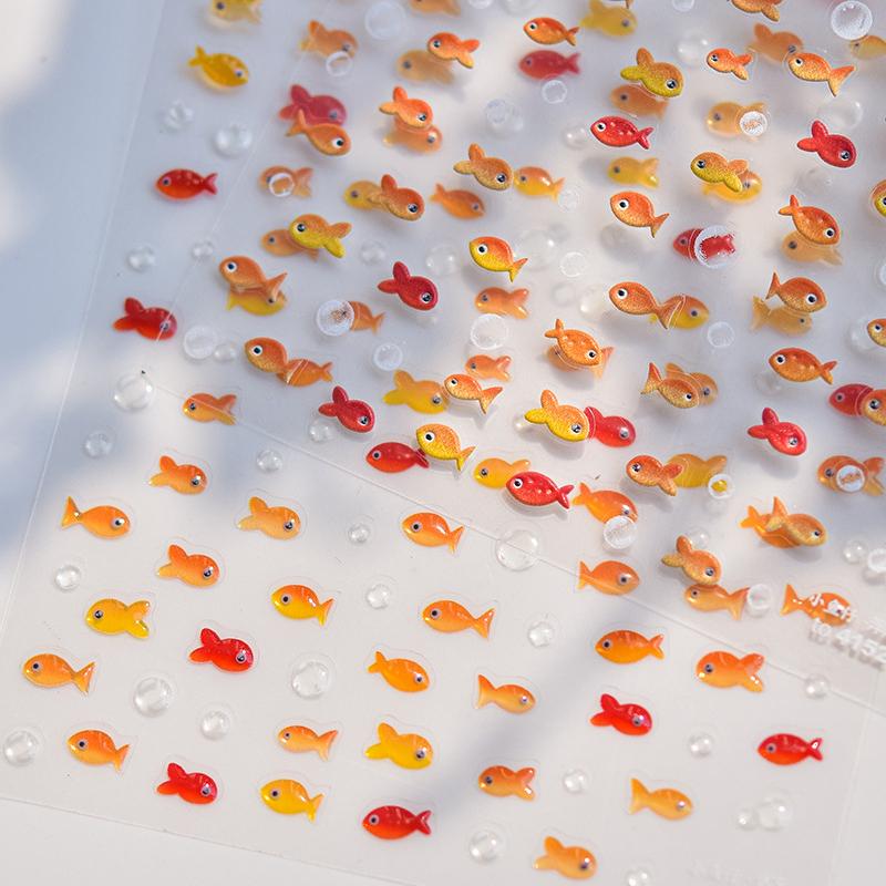 Little Red Fish Jelly Summer Goldfish Carp Ocean Beach Mermaid Sea Shiny Nail Art Stickers Manicure Decals