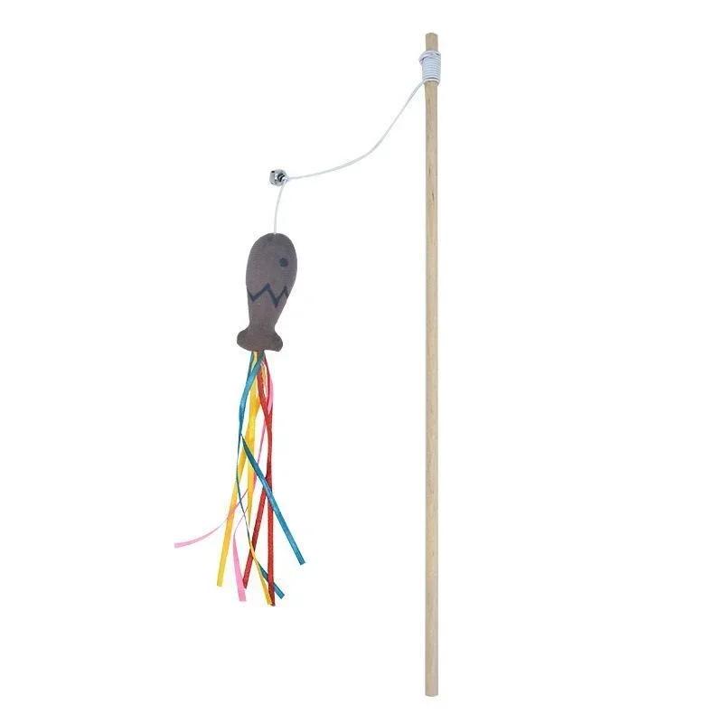 Fashion Cat Wand Toy, Natural Wooden Cat Teaser Wand for Cat, Interactive Elastic String Cat Stick Pole Toy for Indoor Cats