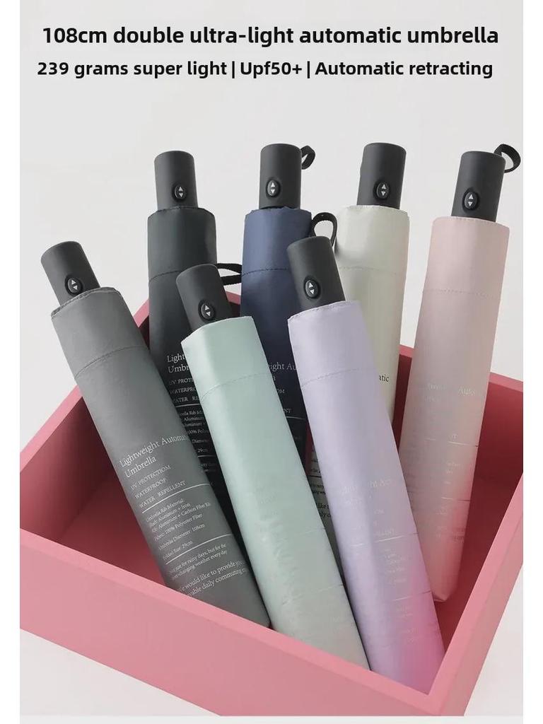 Сверхлегкий автоматический зонт длиной 108 см — двойного назначения, черный клей, защита от УФ-излучения, UPF50+, для солнца и дождя, компактный дизайн.