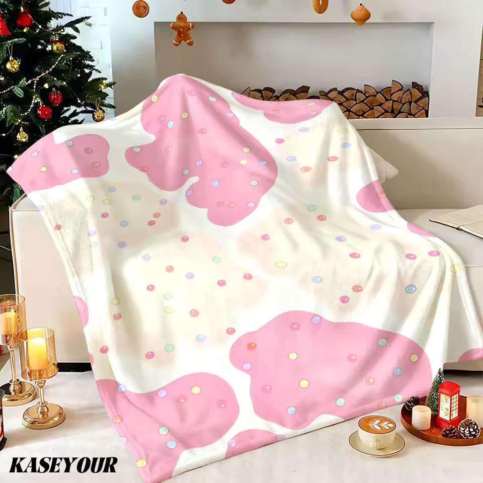 Sprinkled Pink Blobs Winter Summer Flannel Blanket Throw Fleece Soft Fuzzy Plush Cozy Fleece Blankets for Sofa Ideal Gifts