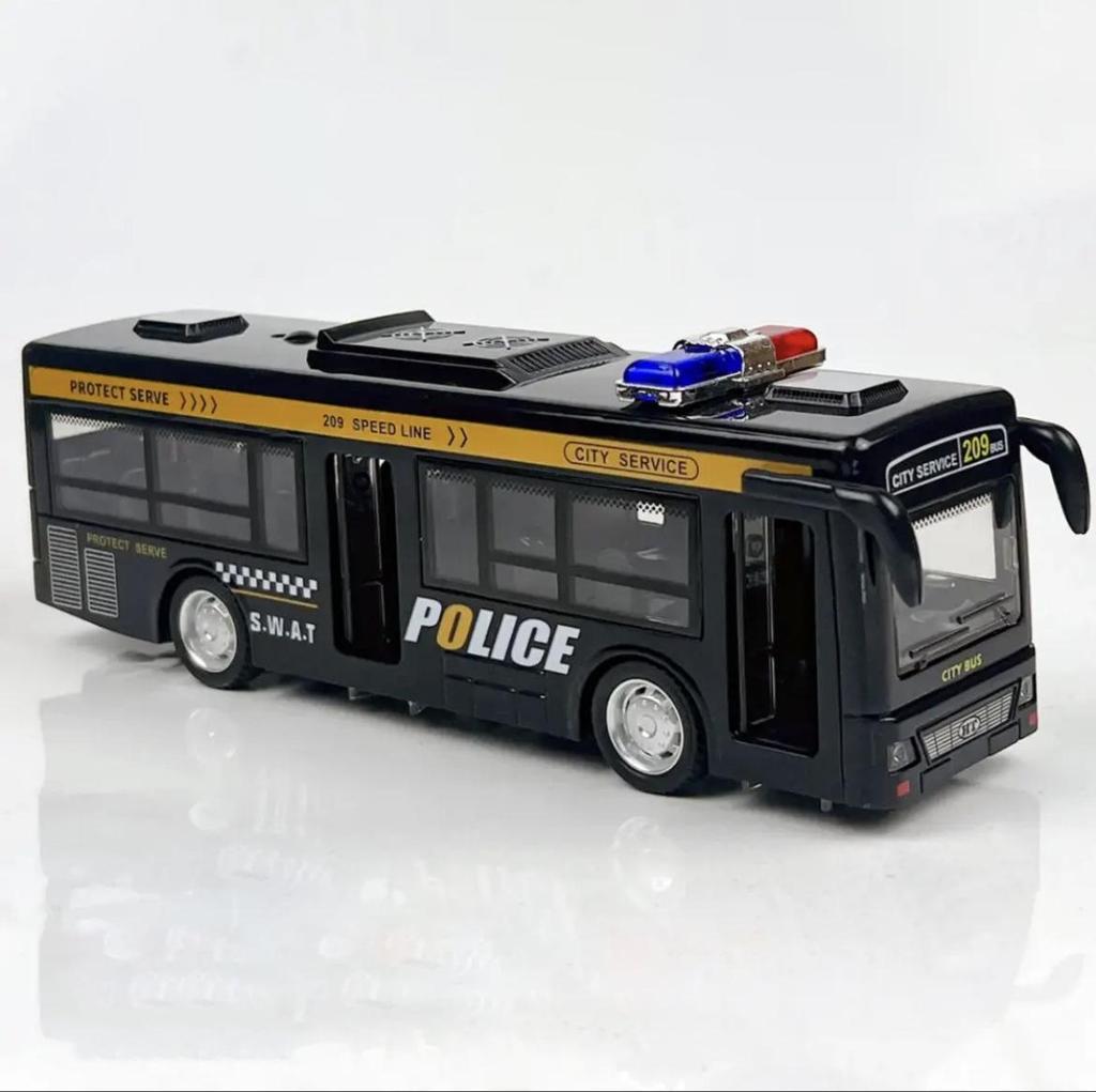 Детский двухэтажный автобус, игрушка: Кабриолет Police/Sightseeing с открывающимися дверями, звуком, светом и инерционным движением