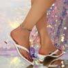 Fashion Sexy Simulated Purple Flower Flip Flops Women 2025 Summer Bohemia White Beach Sandals Square Toe Low Heels Hawaiian Slippers