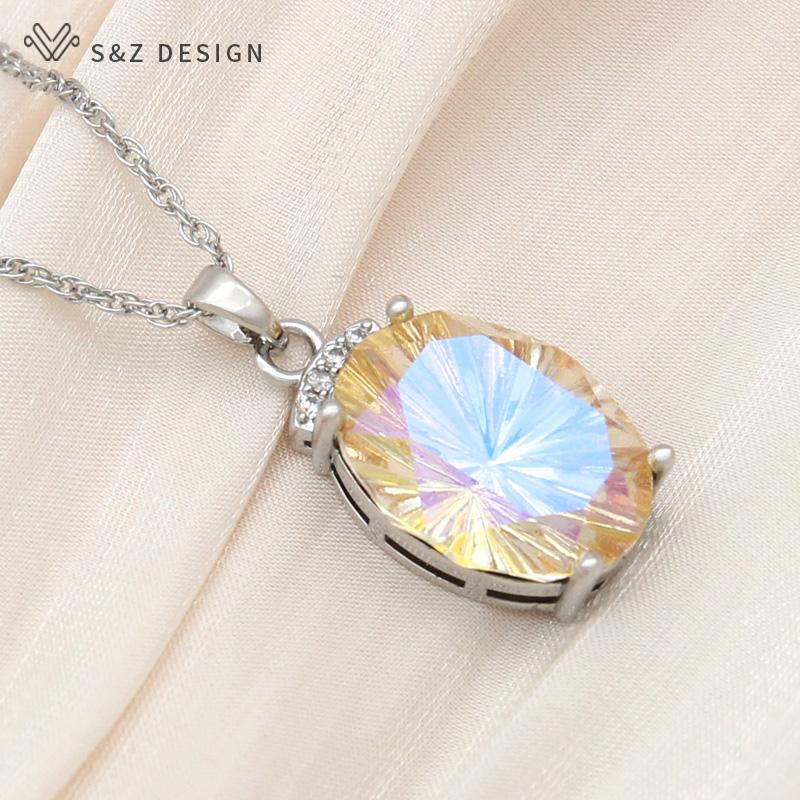 Модное роскошное ожерелье цвета розового золота с большим овальным кристаллом для женщин, свадебное элегантное ювелирное изделие с кубическим цирконием