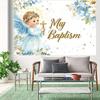 One angel baptism background with a cross and wings - soft blue and white floral design