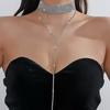 Y-shaped Rhinestone Necklace Gold Long Choker Elegant Multi-Layer Necklace  Wedding