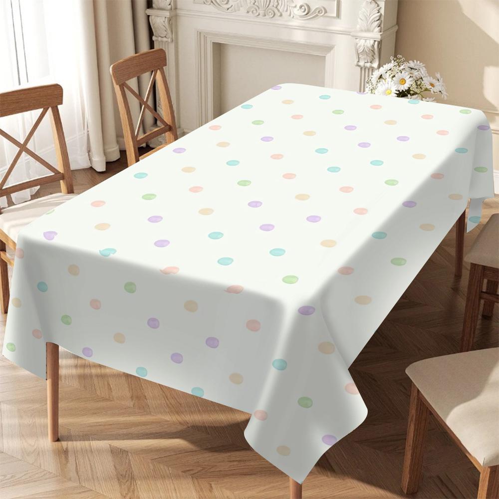 1pc Colorful Polka Dot Tablecloth - Durable Polyester Tablecloth, Rectangular Shape, Pattern Includes Pink, Green, Blue, Pink, Purple, and Yellow, Ide