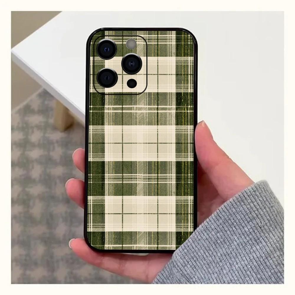 Теплый чехол-плед в шотландскую клетку для Apple iPhone 15,14,13,12,11,Pro,X,XS,Max,XR,Plus,Mini Мягкое черное покрытие