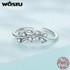 925 Sterling Silver Shining Small Zircons Leaf Ring for Women Birthday Gift Jewelry