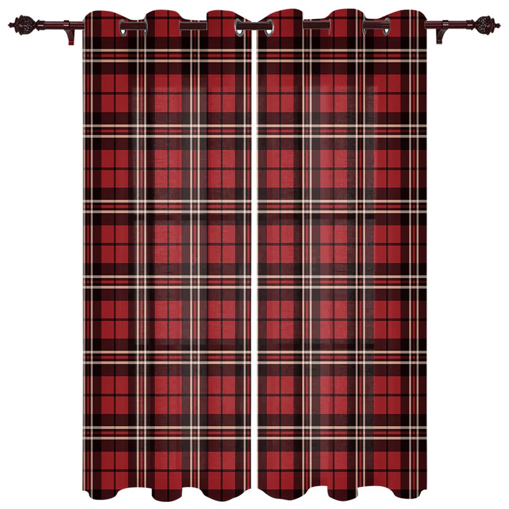 Plaid, English, Red, Dark Grey Window Curtains Curtains for Living Room Decorative Items Living Room