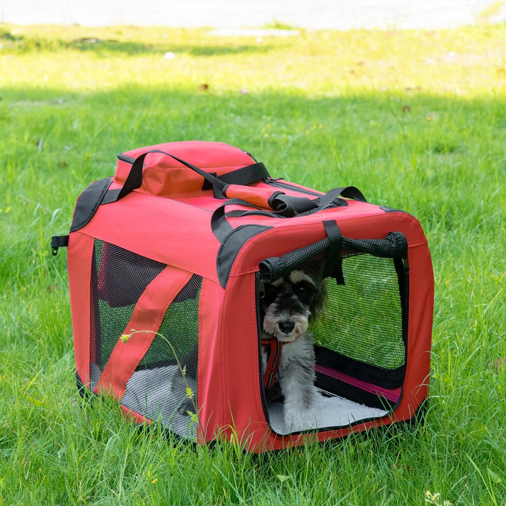 Foldable Pet Carrier for Small and Miniature Dogs, Portable Cat Carrier Soft Side Pet Travel Crate with Removable Mat, Storage Bags