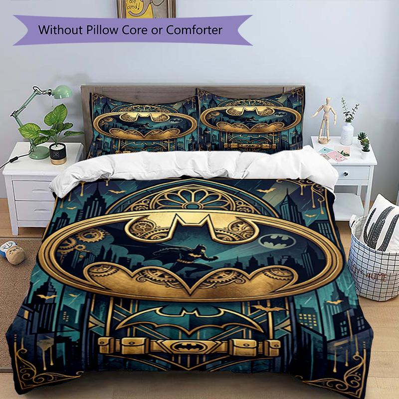3pcs Duvet Cover Set (1*Duvet Cover + 2*Pillowcase, Without Core), Batman Print Bedding Set, Bedroom Decor, All‑Season, Birthday Gift