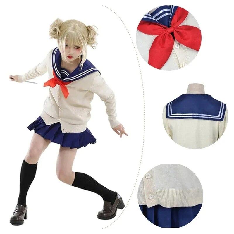 Аниме My Hero Academy Косплей Костюм Boku No Hero Academia Himiko Toga JK Униформа Свитер Парик Костюмы на Хэллоуин для женщин