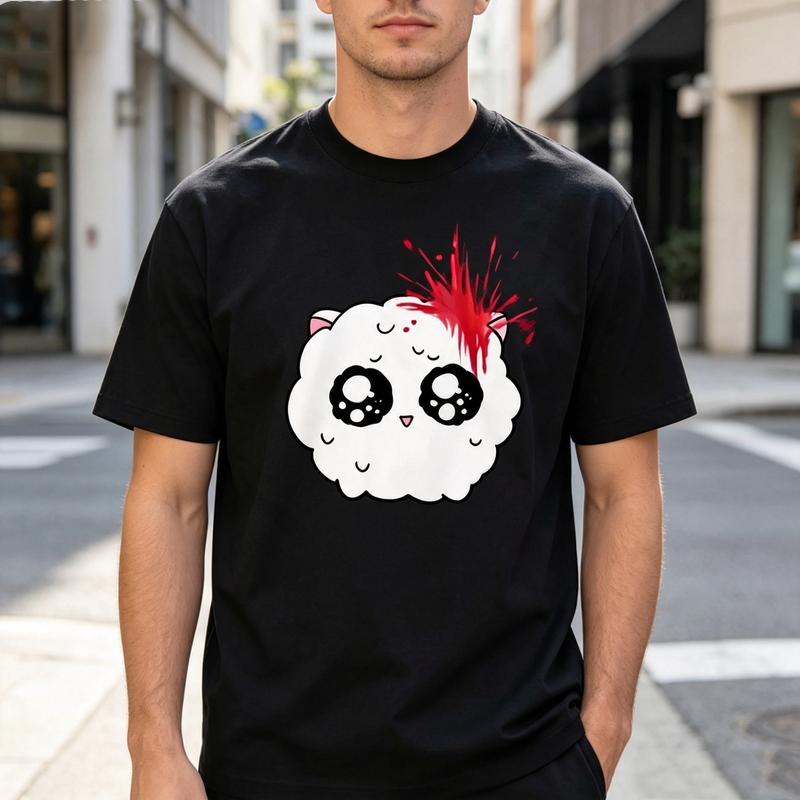 Kawaii Cartoon Face Print T Shirt Breathable Cotton Short Sleeve Unisex Trendy Streetwear Casual Top for Anime Style Fans