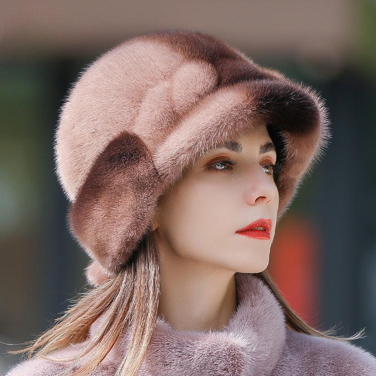 Mink Hat Women's Winter Thickened Warm Mink Hair Whole Mink for Middle and Elderly Mothers Versatile Duck Tongue Fur Hat