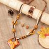 Boho Style Wooden Jewelry Set - 3pcs with Beaded Necklace, Earrings & Pendant - Versatile for Casual Attire & Gifting, Perfect for Spring Festival