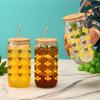 3D Печать Золотые Соты Пчела Бабочка Узор Сублимация Стеклянная Соломинка Стакан для Сока Бутылка с Бамбуковой Крышкой для Подарка