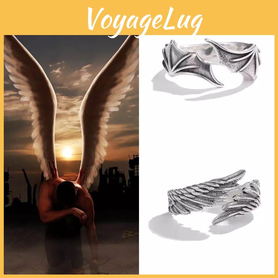 Винтажное кольцо с крыльями ангела и дьявола, регулируемое открытое кольцо для пар, уникальный поставщик ювелирных изделий из сплава