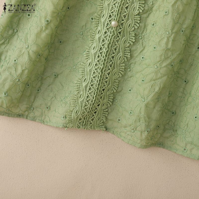 Lace Women Zanzea Vneck Casual Crochet Patchwork Loose Short Sleeve Blouse