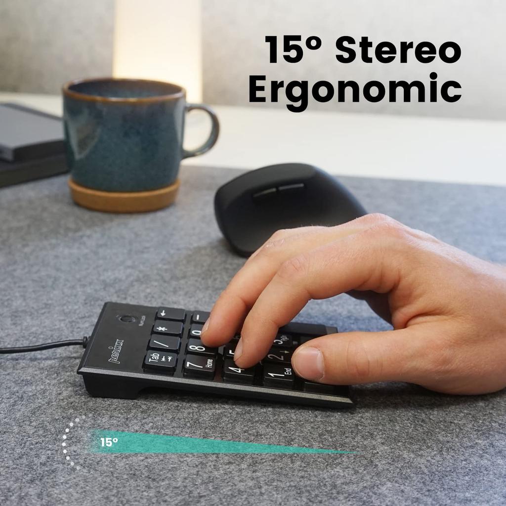 Perixx PERIPAD-202UB Wired Numeric Keypad with Panto-Keys, Tab Key, Large, Easy-to-Read Number Display, Black (Normal Color) [Authentic Warranty]