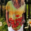 Fashion Women'S T-Shirt 3d Flowers Print Clothing V-Neck Short Sleeve Tops Summer Harajuku Ladies Pullover Oversized Female Tees