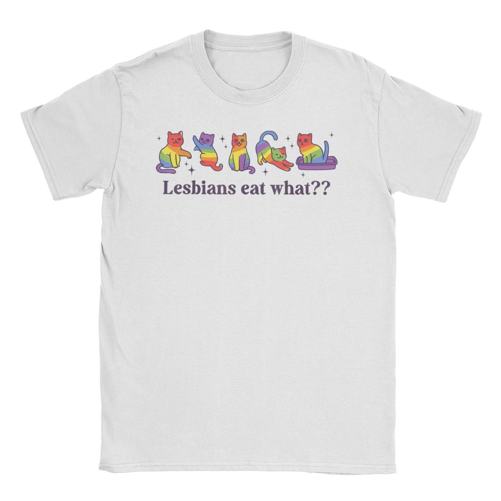 Funny Lesbians Eat What Cat Meme TShirt Unisex WoUnisex O Neck 100 Cotton T Shirts LGBTQ Pride Short Sleeve Tee Shirt Gift Clothes