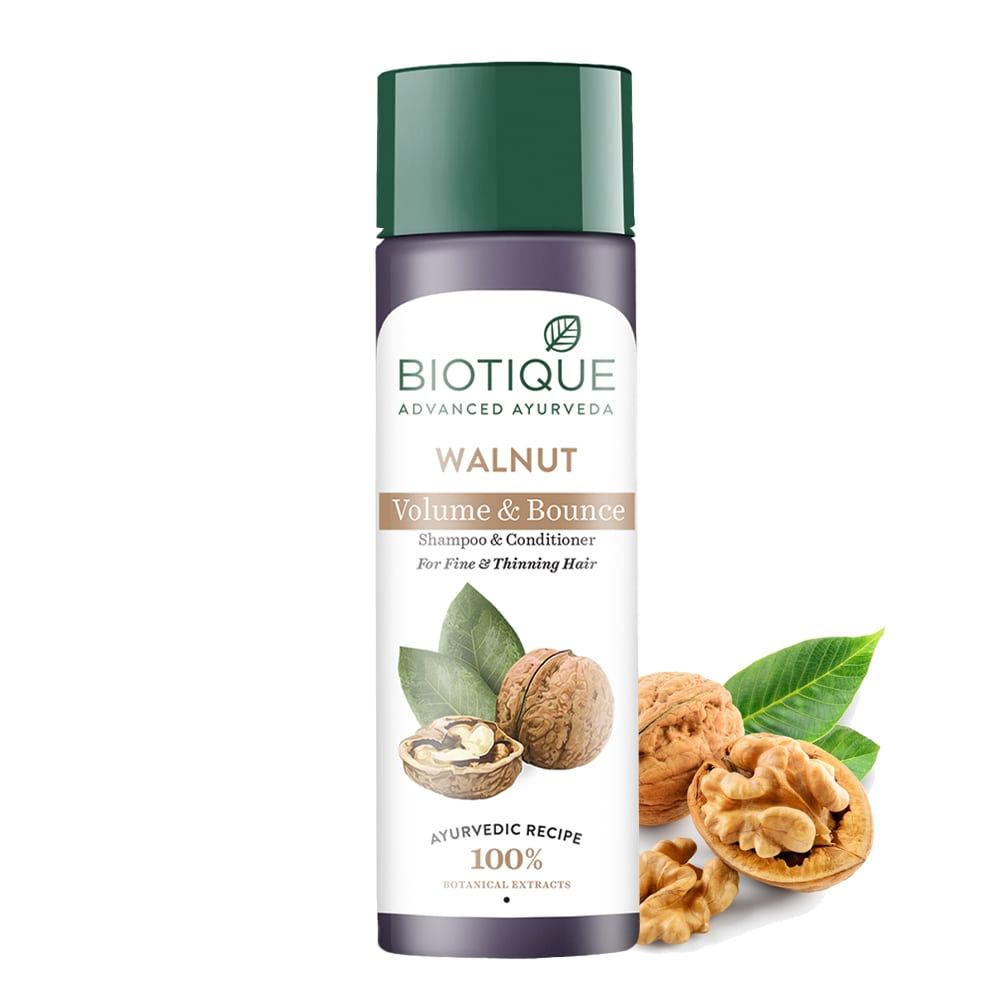 Biotique Шампунь и кондиционер с грецким орехом 120 мл для тонких волос, для объема и роста, 100% натуральные растительные экстракты