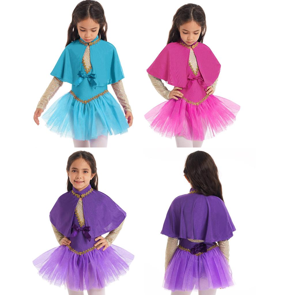 Girls Halloween Showman Costume Sleeveless Sequin Bowknot Glitters Mesh Leotard Dress Cape Arm Sleeves Set