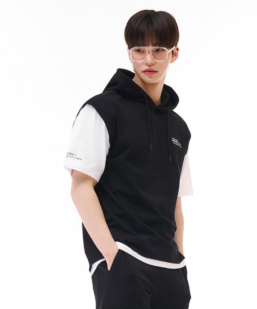 CHASECULT Men'S Layered Short Sleeve Hoodie - Black