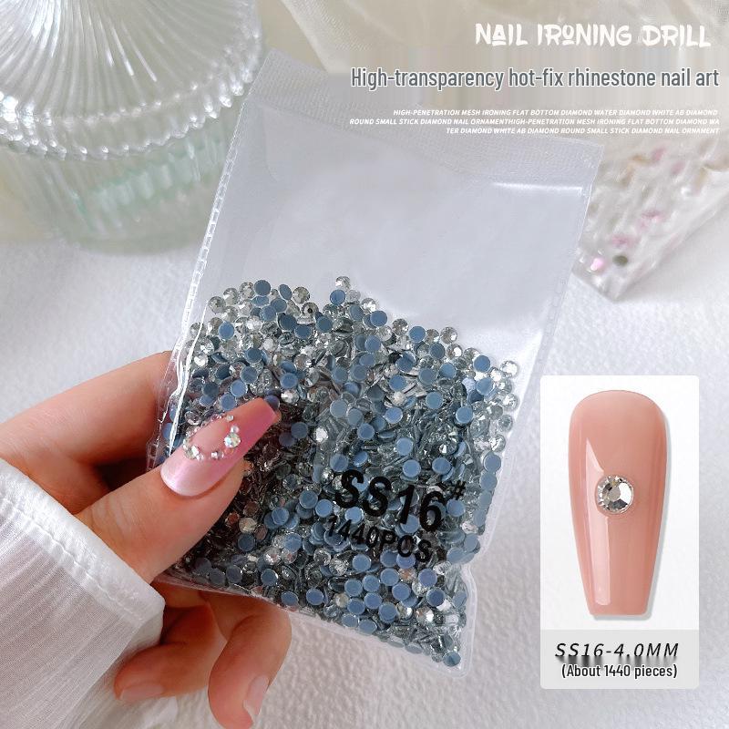 1440-Piece Aurora White AB Transparent Round Nail Art Rhinestones - Non-Fall-Off Flatback Glass Diamonds