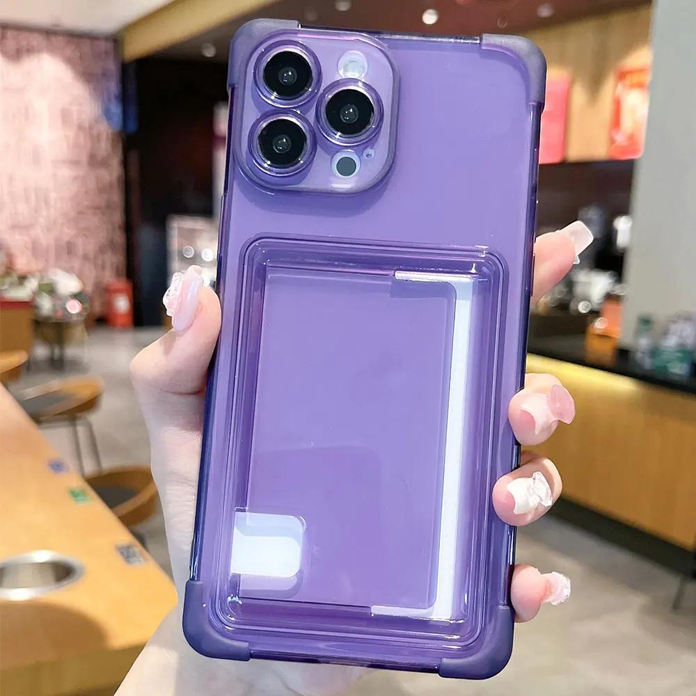 Прозрачный чехол-держатель для карт для iPhone 15 14 Pro Max Plus, кошелек с подушкой безопасности, противоударный прозрачный мягкий чехол для iPhone 13 12 11 Pro Max