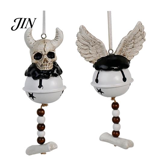 Durable Halloween Ornament Jingle Bell Ornament, Gothic Bull Skull/Angel Wings Hanging Decoration for Tree, Party Home Decor Seasonal