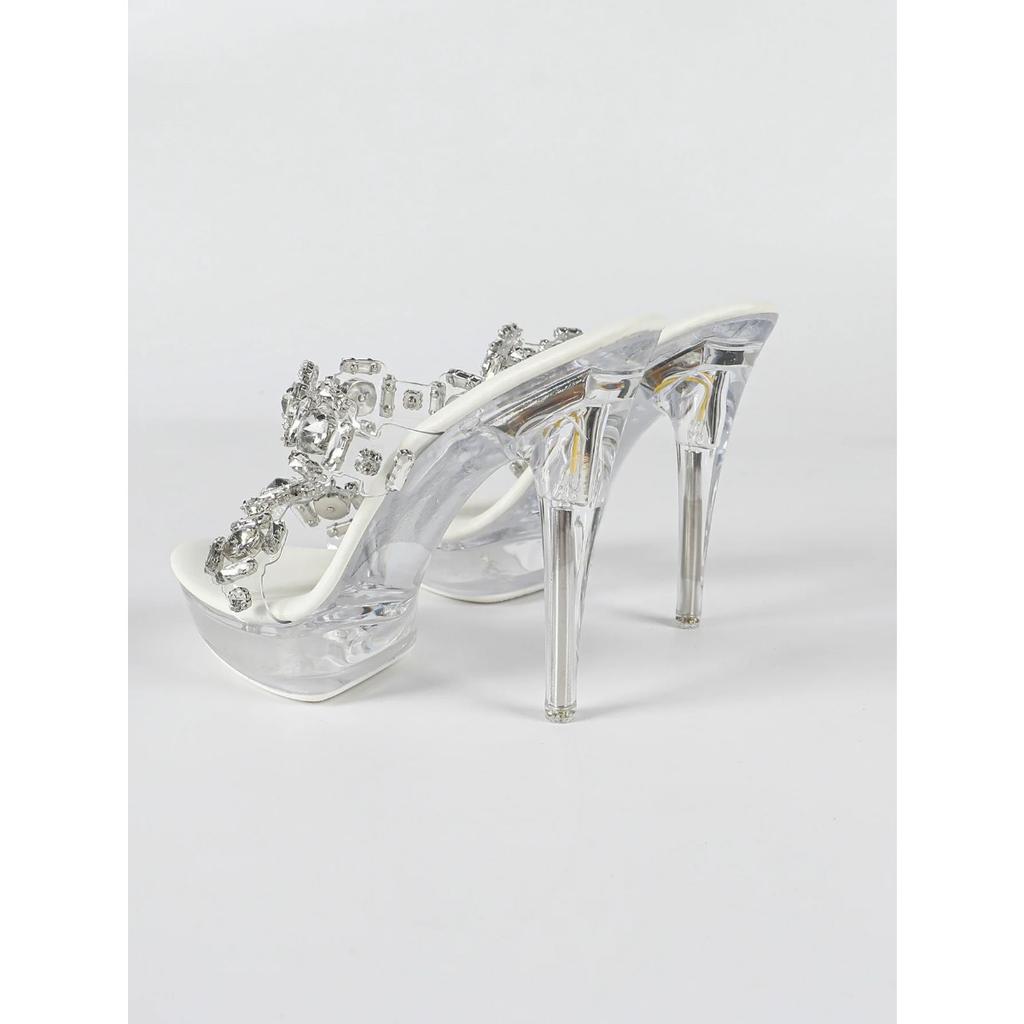 Стразы Сексуальные Туфли на Высоком Каблуке 13 СМ Тонкий Каблук Водонепроницаемые Тапочки на Платформе Прозрачные Кристальные Туфли Обувь Банкет Высокий LFD-1099-Q20