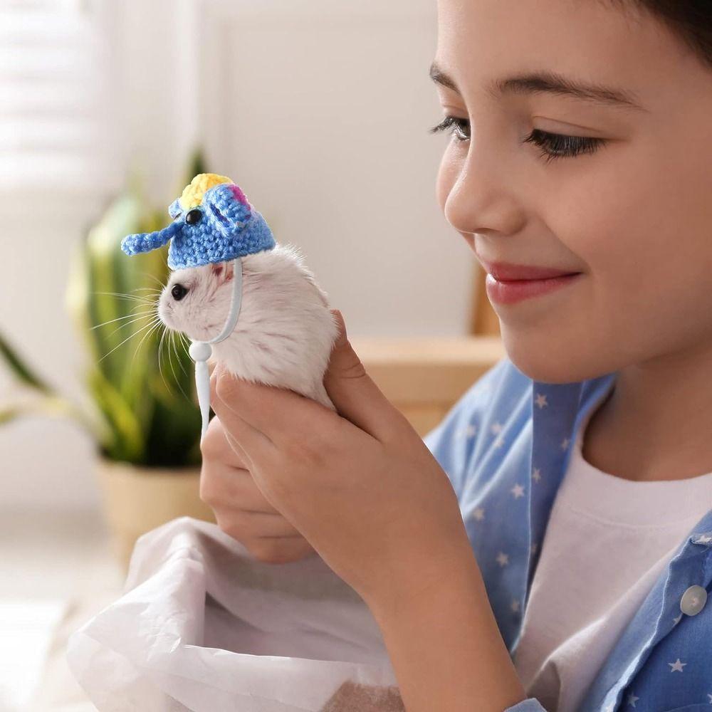 Party Clothes Accessories Mini Hamster Hats with Adjustable Strap Knitted Guinea Pig Hats