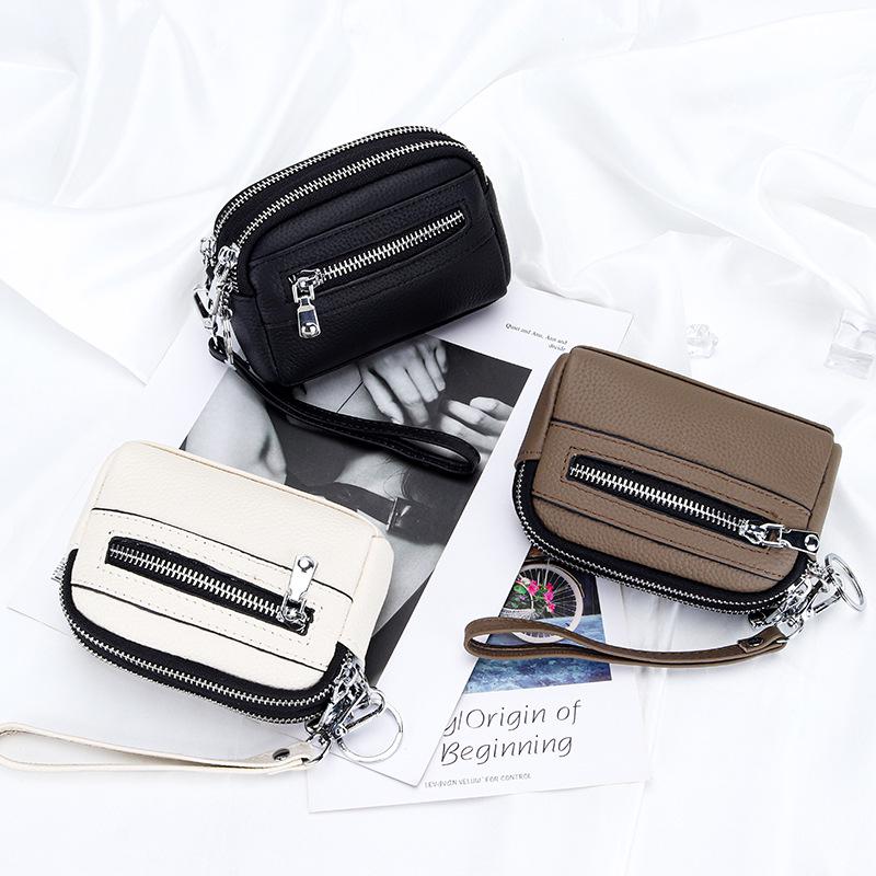 Женский мини-клатч: Кошелек для монет из натуральной кожи с двойной молнией и большой вместимостью - Первый слой коровьей кожи