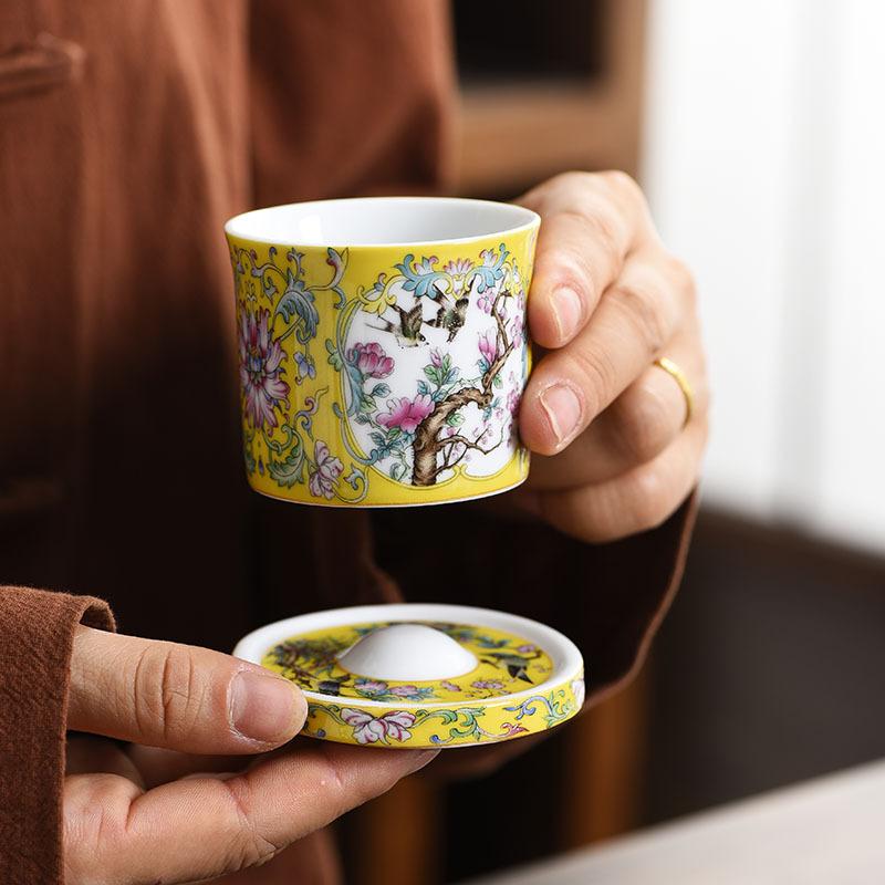 Enamel color master cup rotating cup single cup master cup tea cup ceramic kung fu tea set tea cup high-end gift box