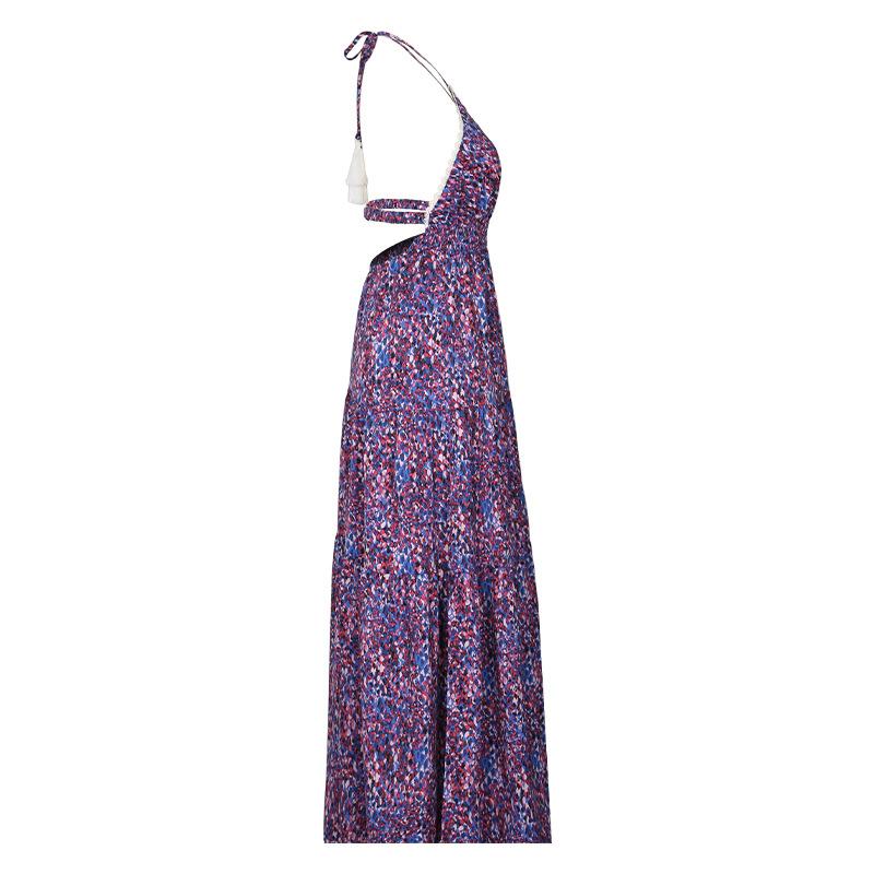 Женское летнее платье-халтер с принтом и V-образным вырезом Темпераментное платье-халтер