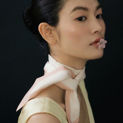 AVVINA PELLE Long Twilly Silk Scarf - Coral/Cream