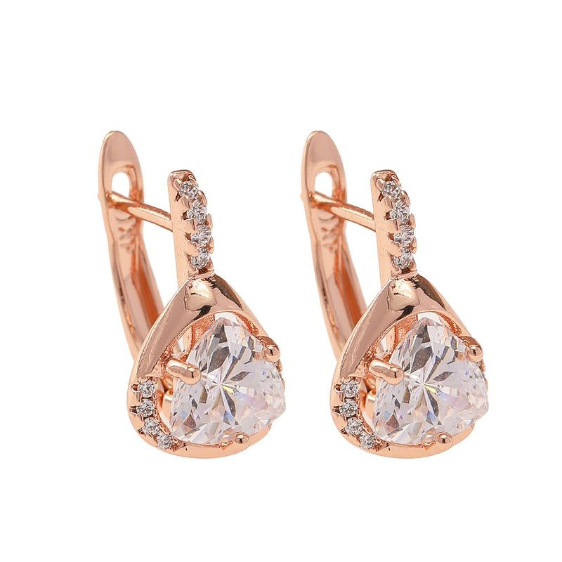 Rose Gold Water Drop Cubic Zirconia Dangle Earrings Shiny Crystal Drop Earrings Women Dating Jewelry