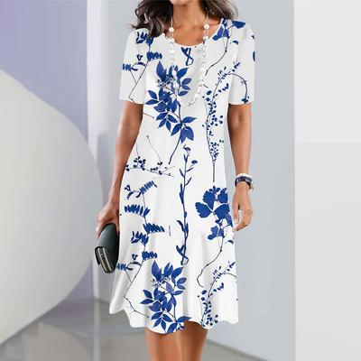 Женское платье с принтом в виде мятых цветов, элегантные платья для женщин, летняя праздничная одежда с коротким рукавом и круглым вырезом, свободная уличная одежда