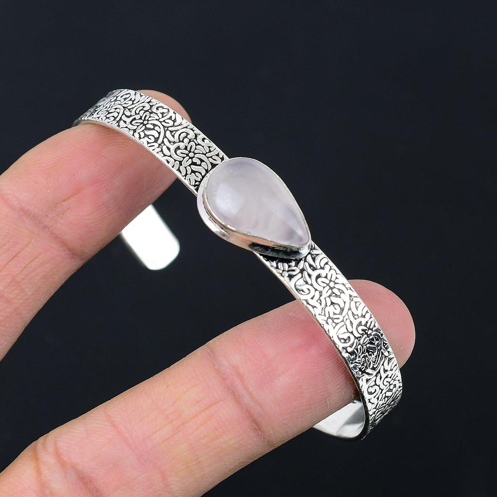 Распродажа ко Дню дружбы Браслет из серебра 925 пробы с камнем грушевидной формы из розового кварца Ювелирное изделие на годовщину