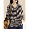 Cotton Loose Striped Hooded Sweatshirt for Women Autumn Personalized Versatile Fashion Striped T-shirt Base Shirt Hoodies