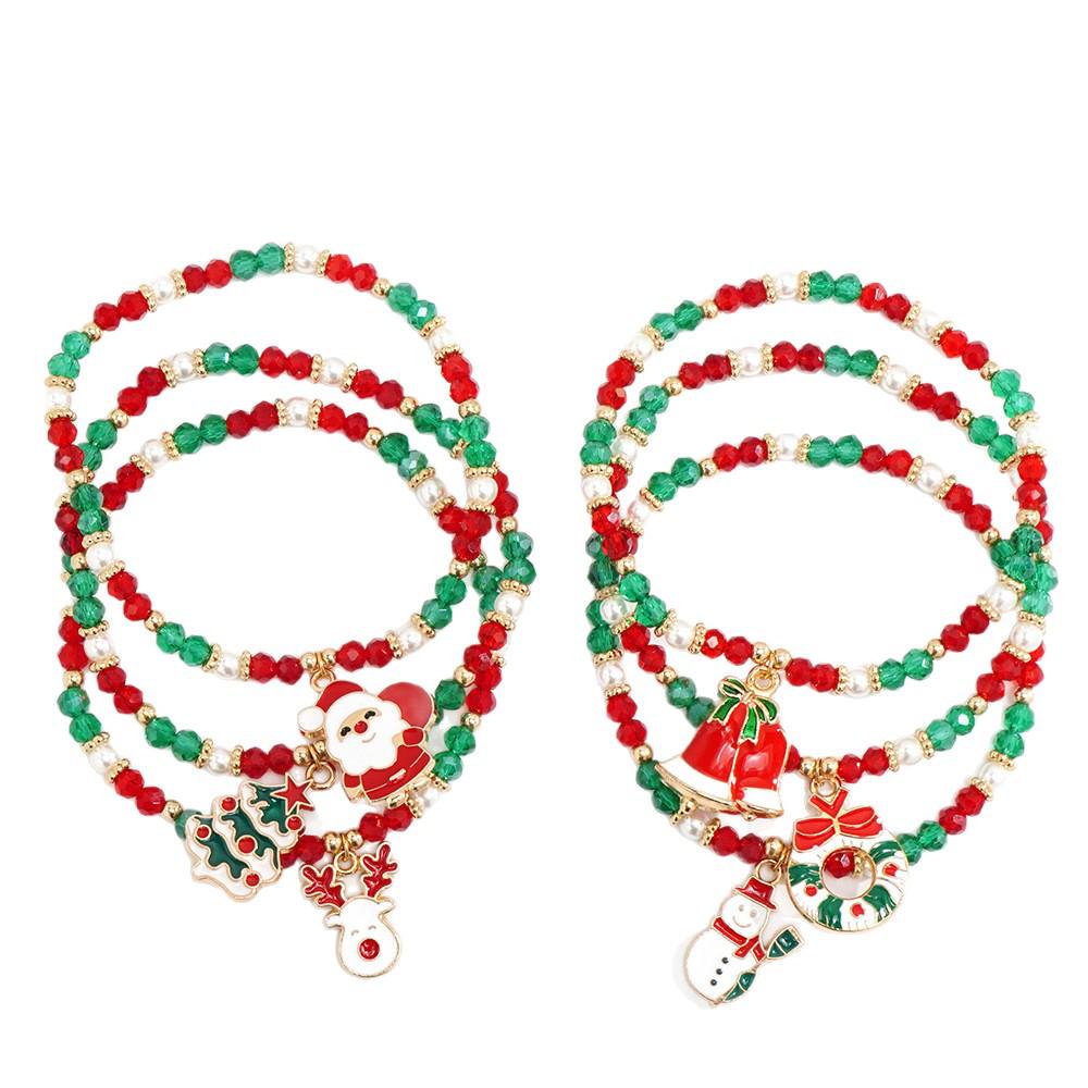 Рождественский набор браслетов из полимерной глины: Санта, Олень, Колокольчик и Елка