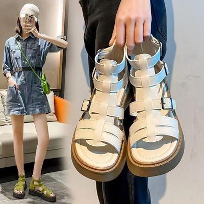 Женские сандалии новая летняя мода ретро универсальные плетеные с пряжкой на ремне на толстой подошве нескользящие римские туфли